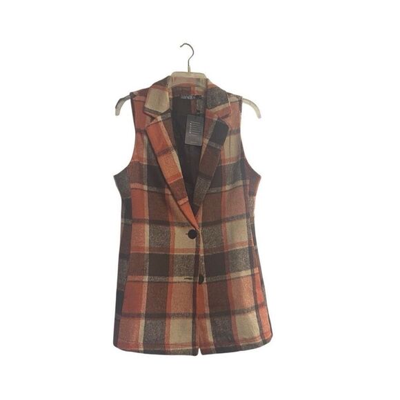 YACUN Women’s Sleeveless Buffalo Lined Plaid Vest Size Small Fall Winter Pockets - Picture 1 of 11